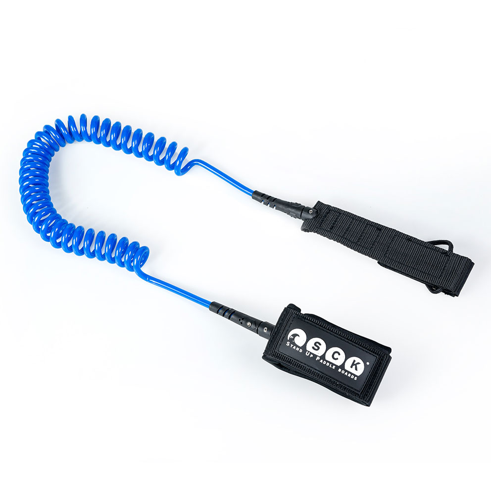 Blue safety leash included in the inflatable SUP package