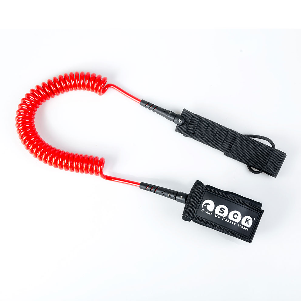 Red safety leash included in the inflatable SUP package